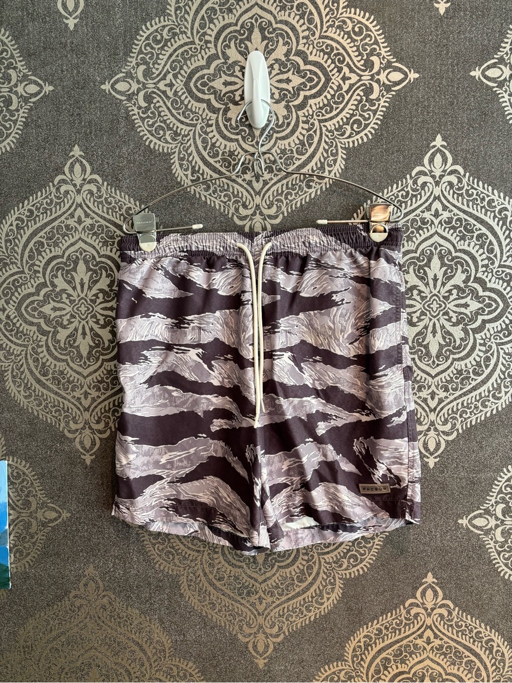 PacSun Men's Black & Gray Patterned Swim Shorts